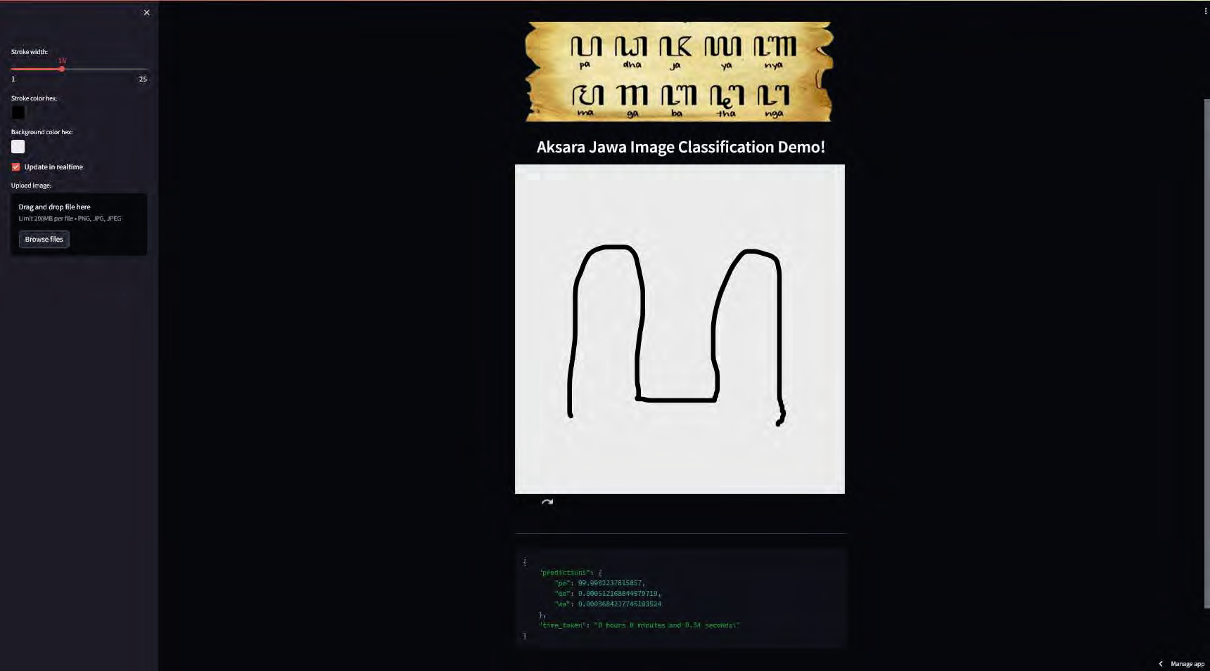 A web-based deep learning system for classifying handwritten Javanese script characters, enabling users to learn and explore traditional scripts interactively.